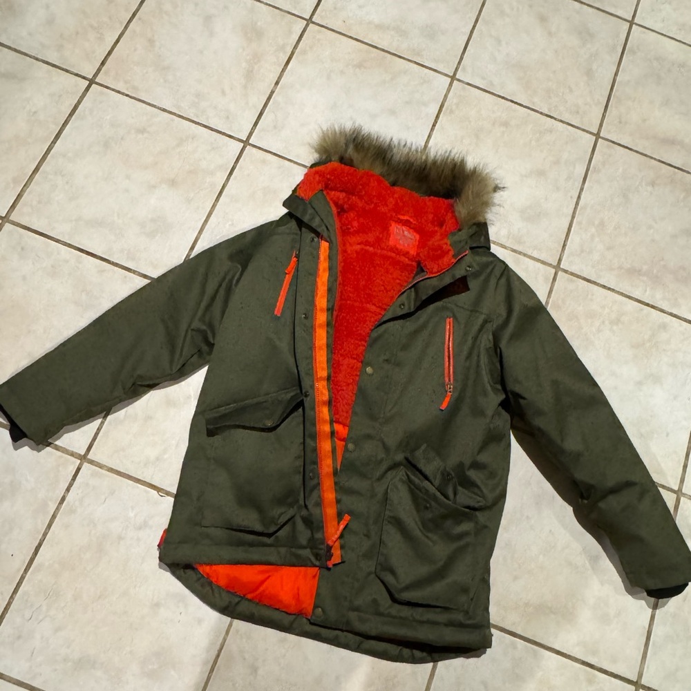 L.L. Bean Kids Green and Orange Puffer Jacket